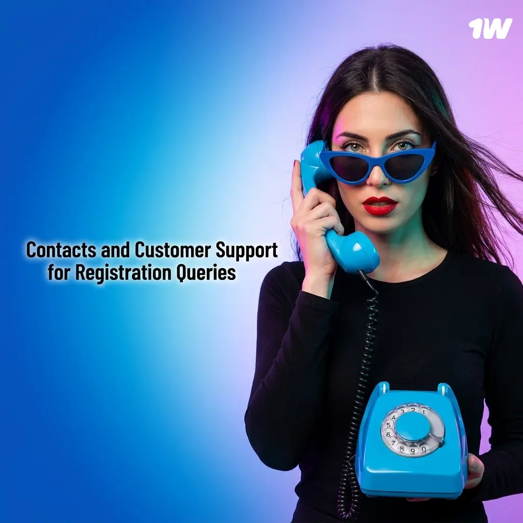 1w customer support channels including live chat, email, Telegram, and FAQ help centre for registration queries