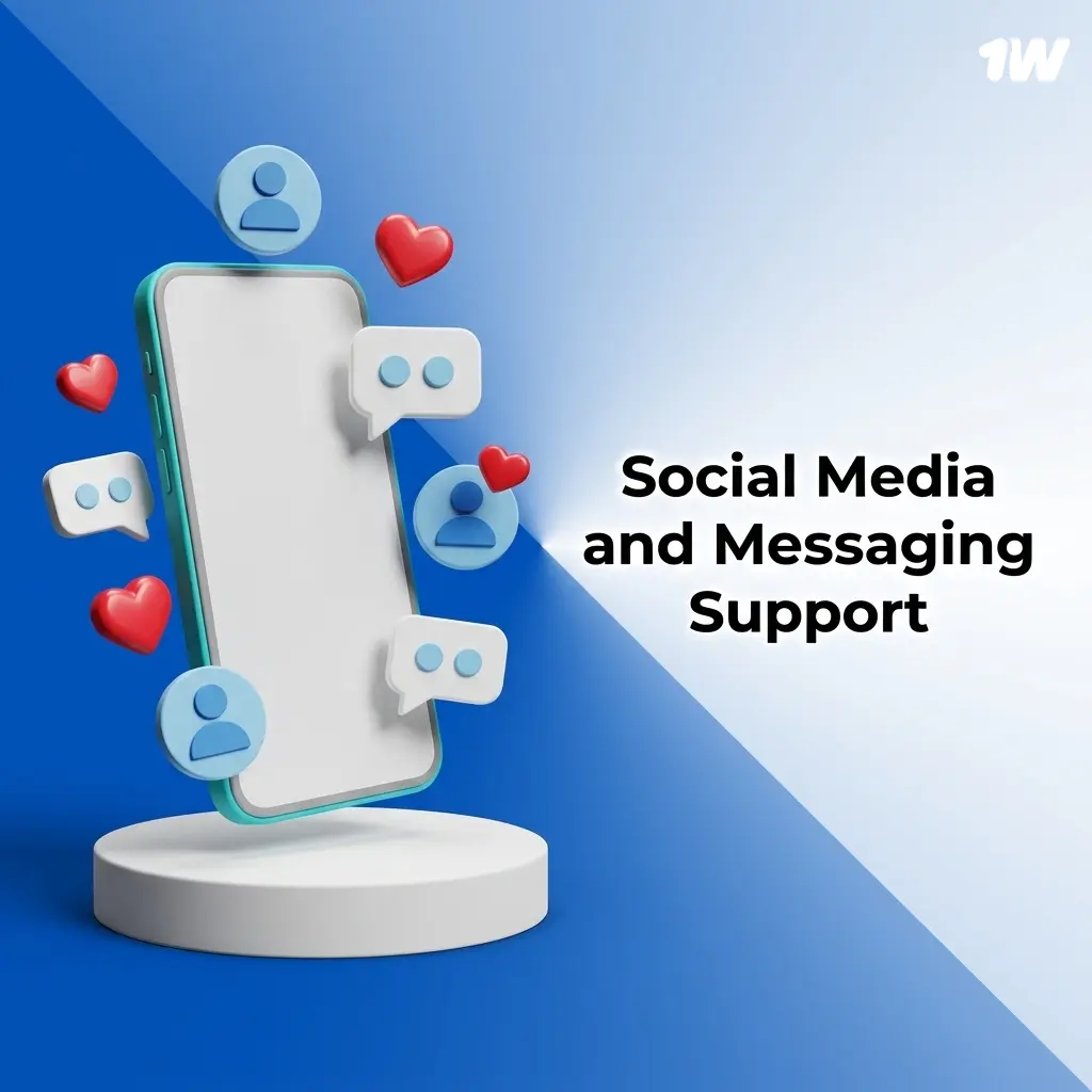 1w support team social media and messaging channels including Telegram, Instagram, Twitter, and Facebook for user assistance
