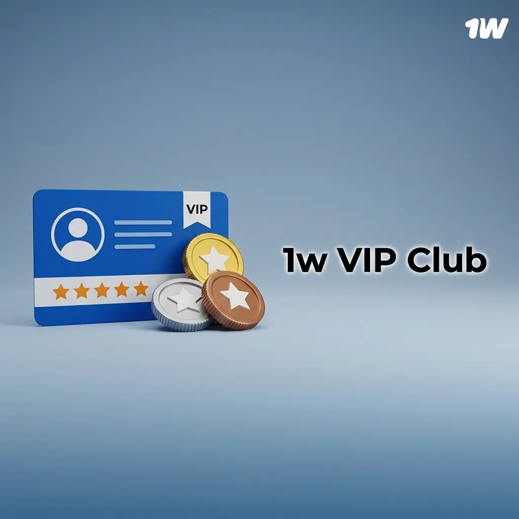 1w VIP Club loyalty program with tiered rewards, cashback, faster withdrawals, and exclusive bonuses for consistent players