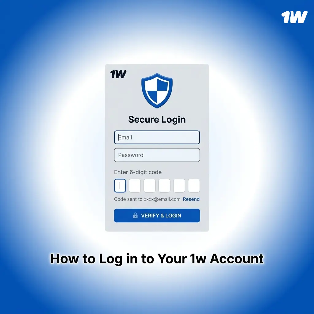 1w account login page showing the sign-in form with email, phone, and one-click login options on the website