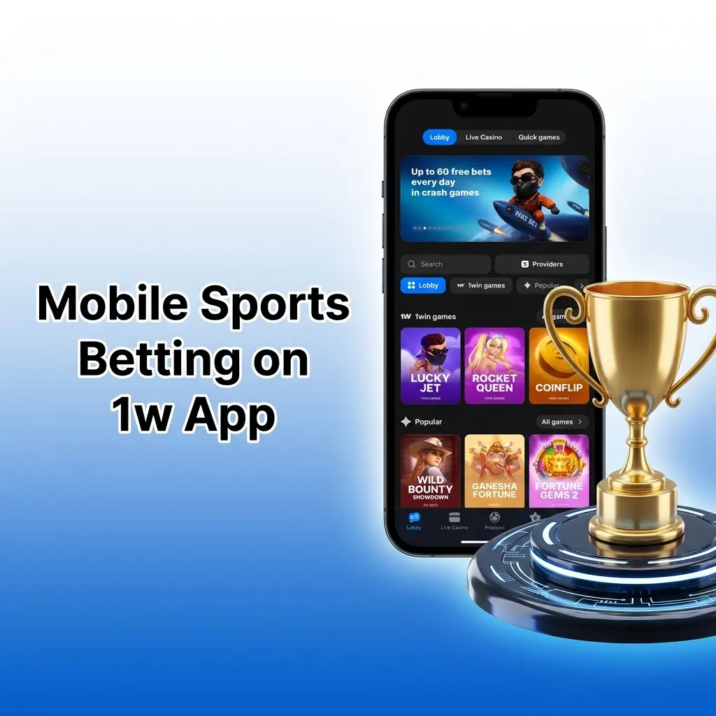 1w betting app interface showing mobile sports betting on football, basketball, tennis and 40+ sports with live odds